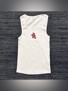 Maeve Embroidered Icon Tank White Ribknit Tomato Top